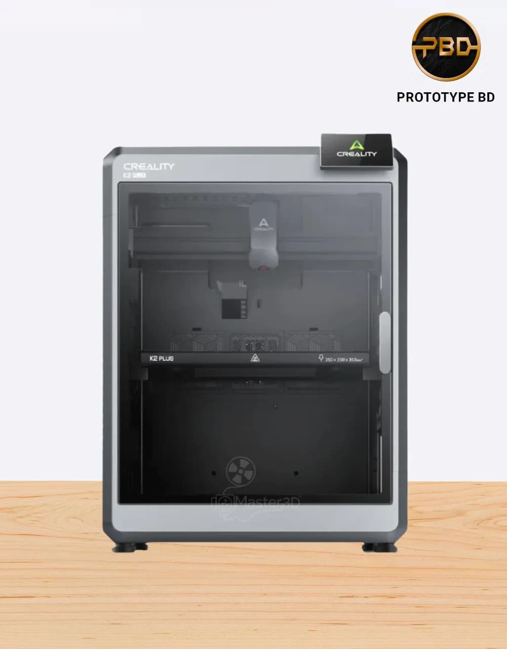 Creality K2 Plus 3D Printer with large build volume, multi-color printing, and auto-leveling system displayed on PrototypeBD