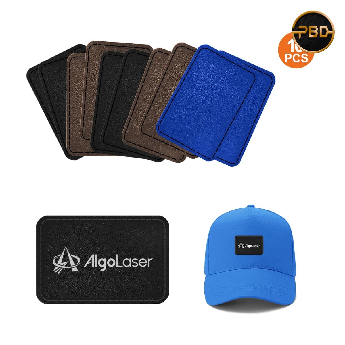 AlgoLaser PU Leather Patches, Black Engraves to Silver (10 pcs)