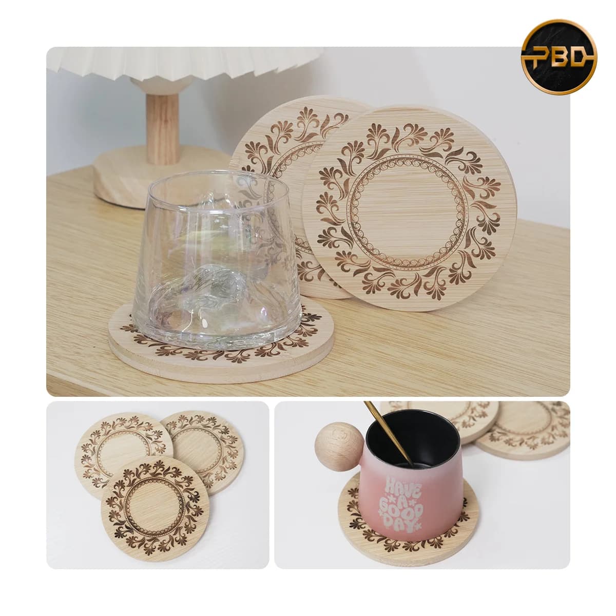 AlgoLaser Round Bamboo Coasters (5 pcs)