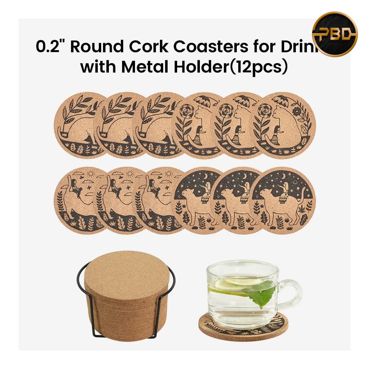 AlgoLaser Round Cork Coasters (12 pcs)