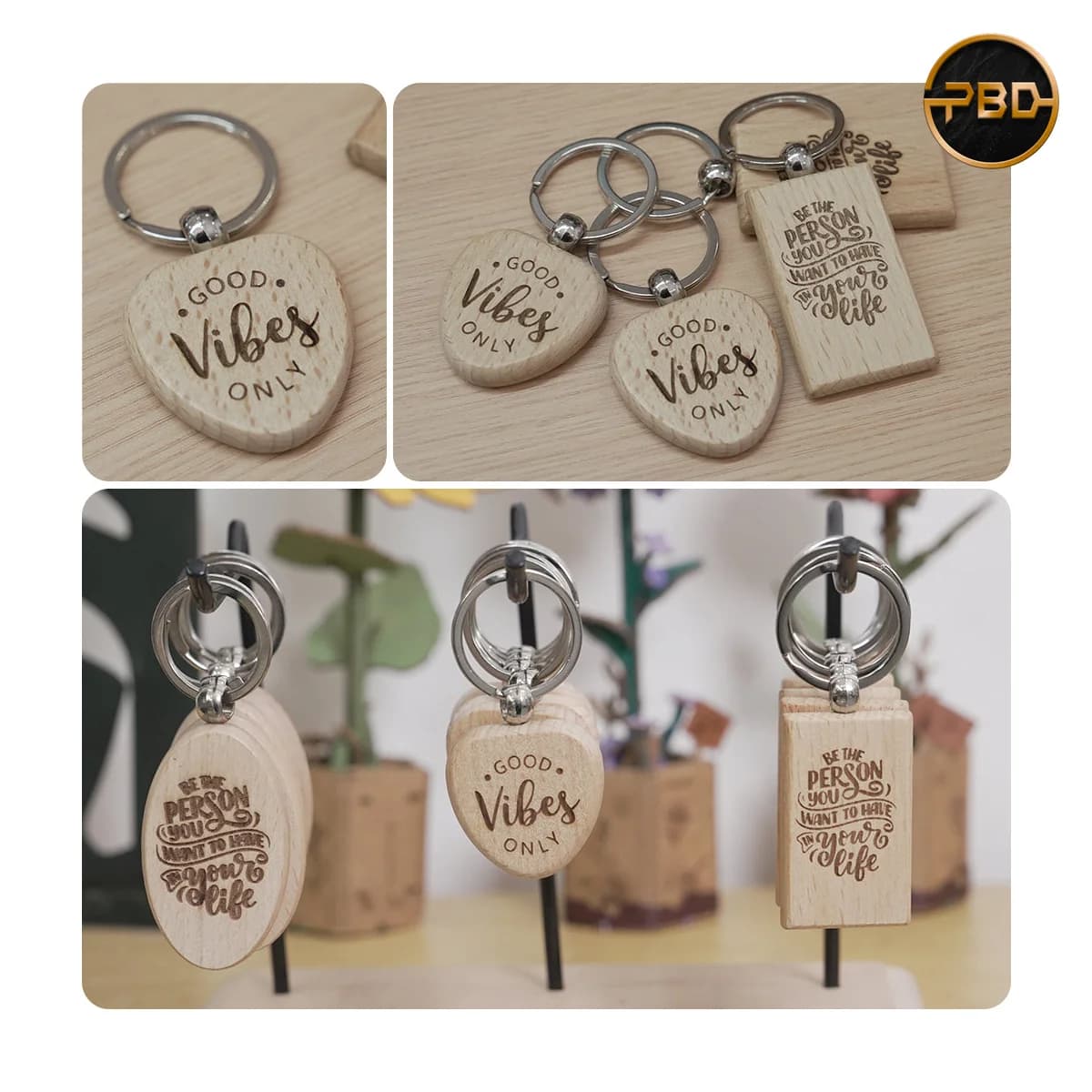 AlgoLaser Mixed Shape Wooden Keychains (20 pcs)