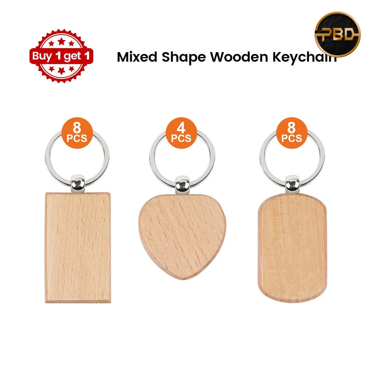AlgoLaser Mixed Shape Wooden Keychains (20 pcs)