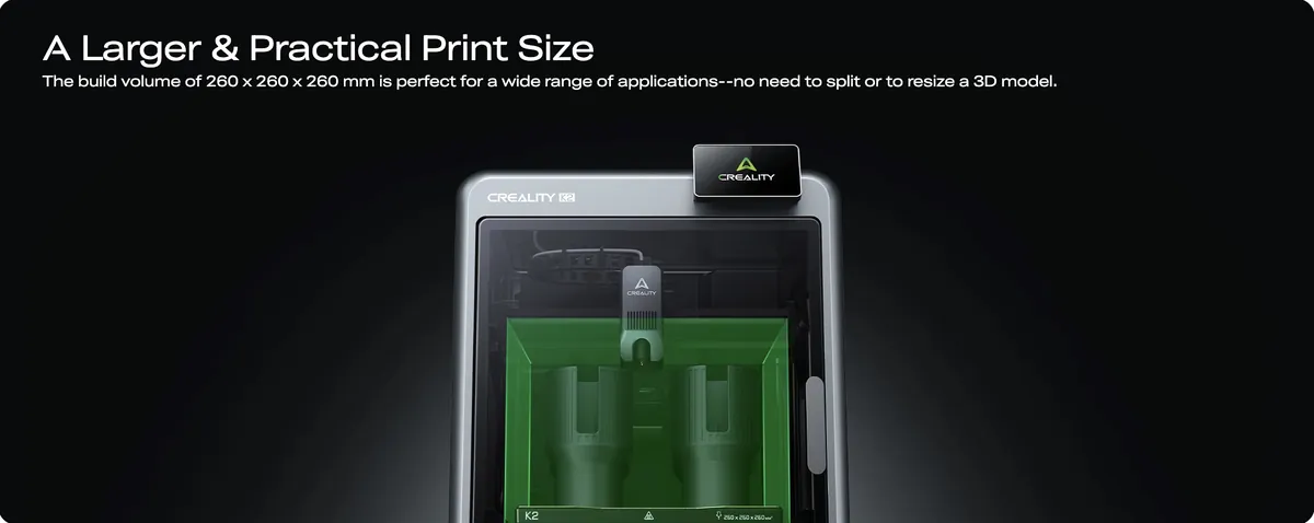 Creality K2 3D Printer with a large and practical print size for bigger models and functional prototypes in Bangladesh.