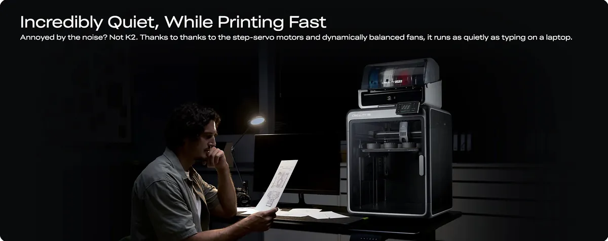 Creality K2 3D Printer offering quiet printing with low noise levels for home and office use in Bangladesh.