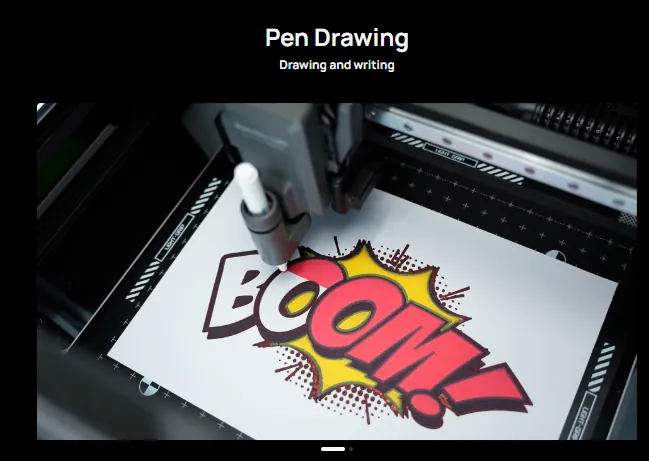 Pen drawing and writing machine for creating sketches, text, and designs on paper and card