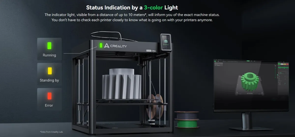 Creality Ender-5 Max 3D Printer with 3-color light indicator showing real-time printing status in Bangladesh.
