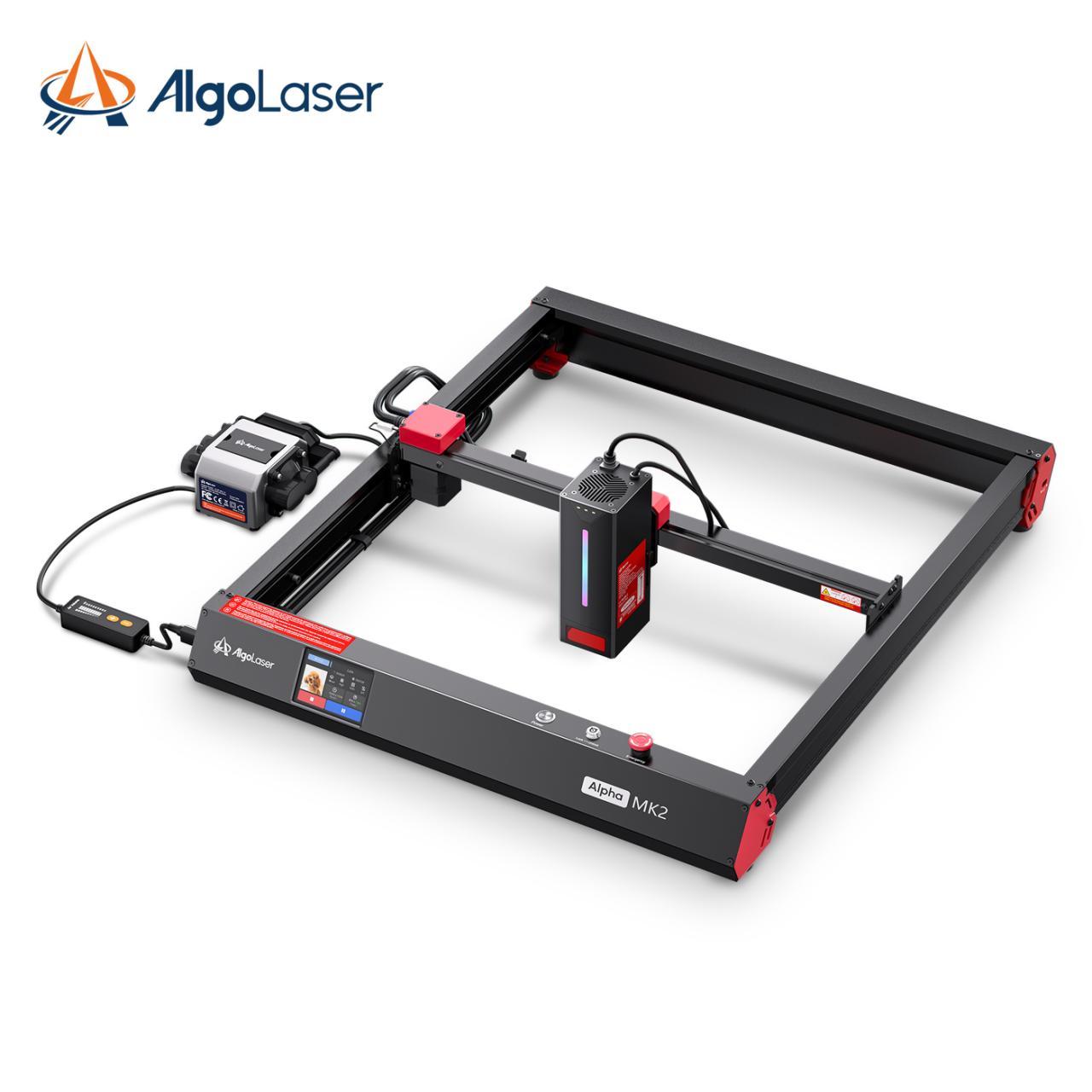 AlgoLaser Alpha MK2 with air-assist pump, angled view