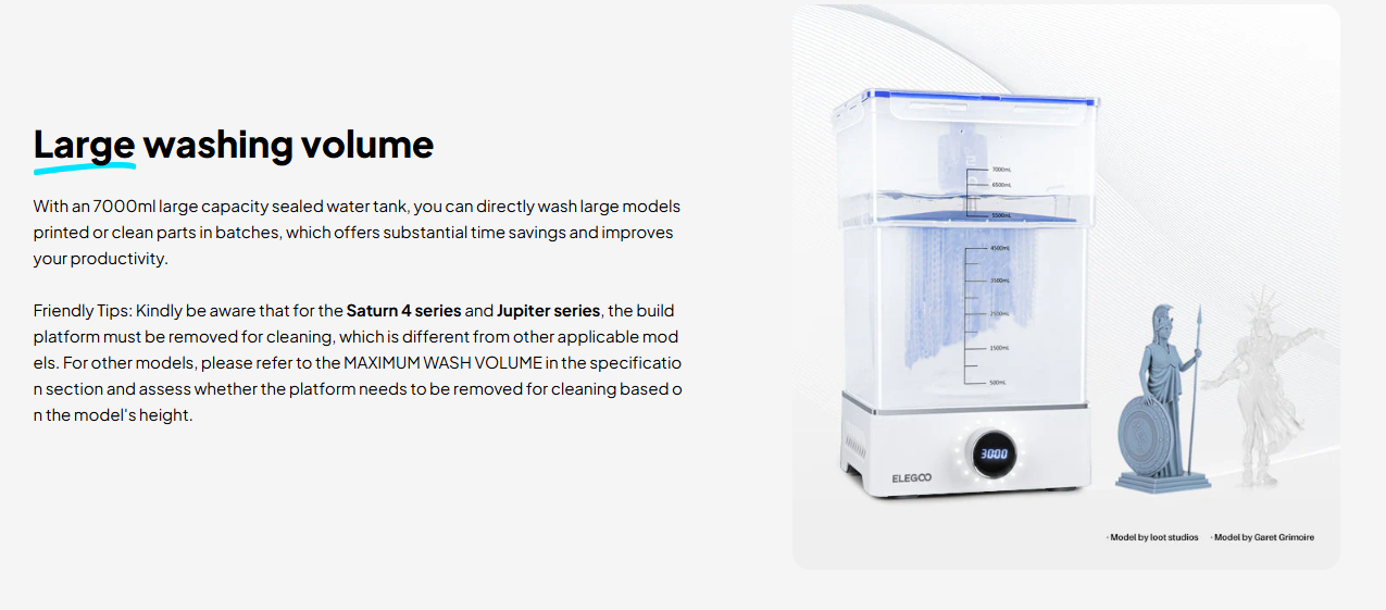 Large washing volume resin 3D printer station for cleaning bigger models and multiple prints