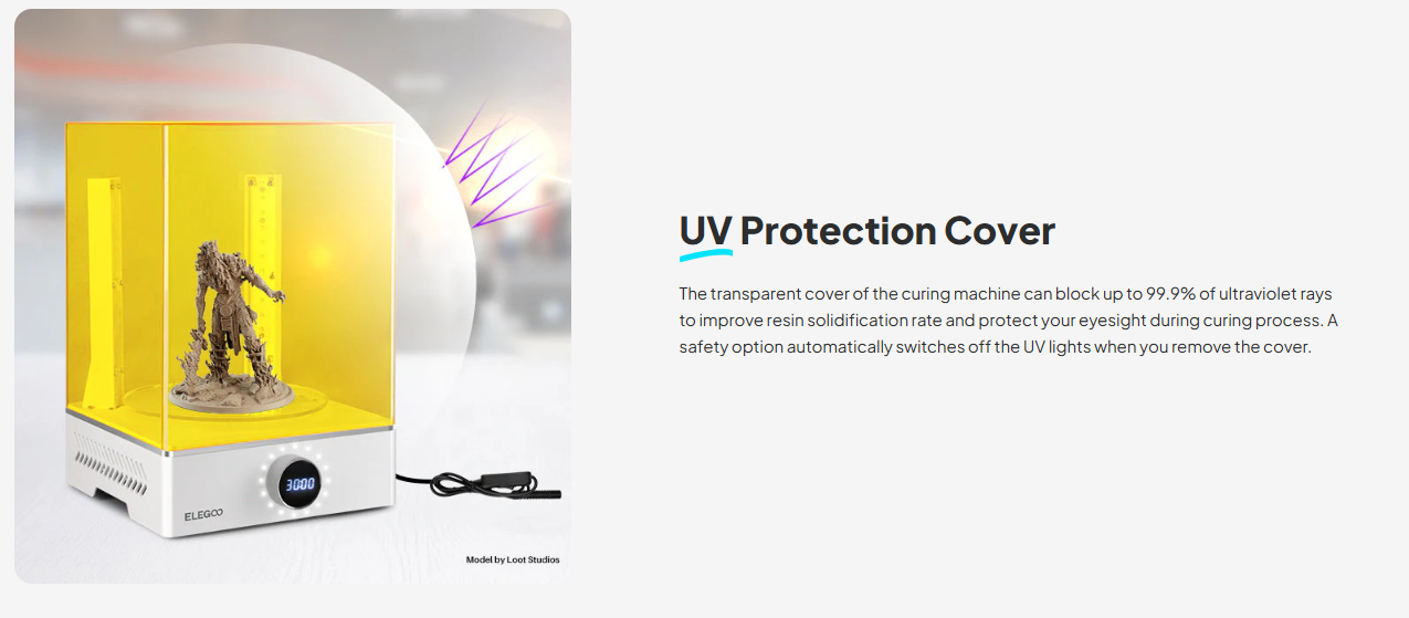 UV protection cover for resin 3D printer curing station blocks harmful UV light and ensures safety