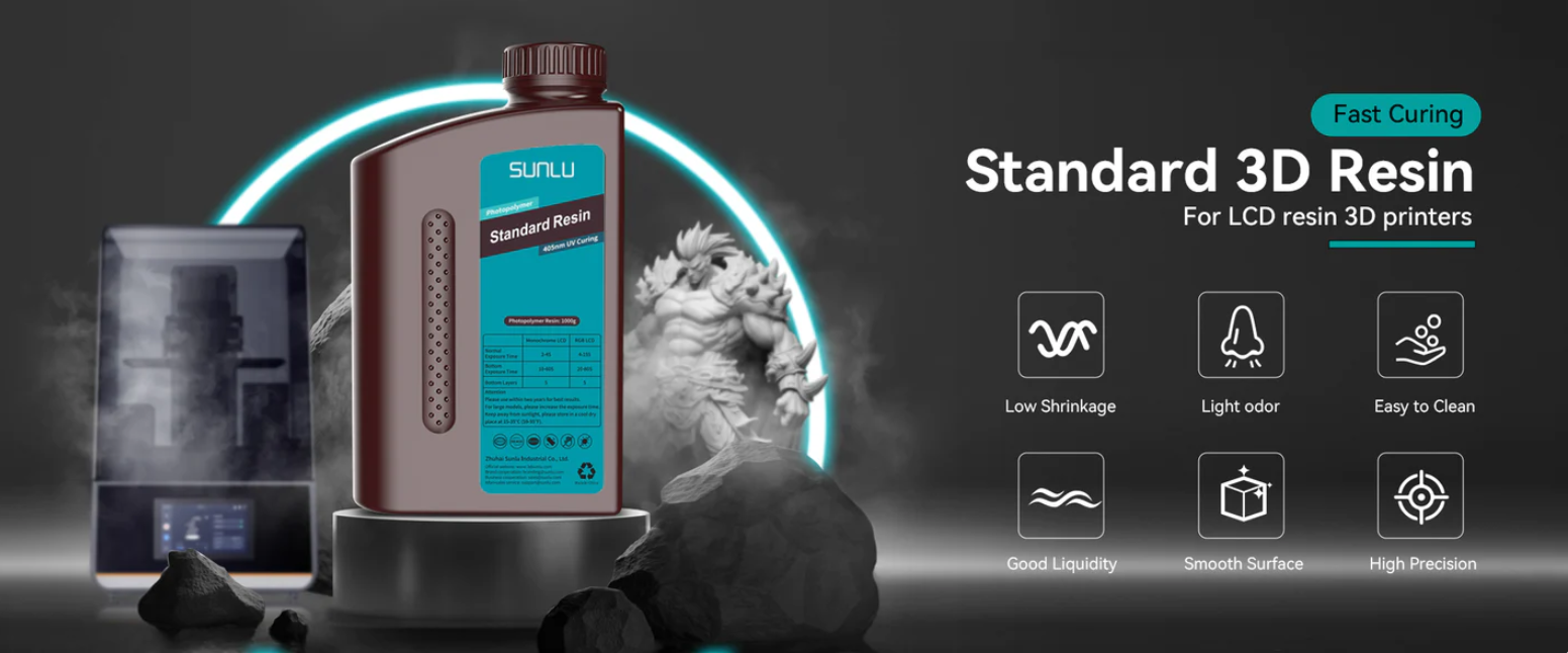 Fast curing standard 3D printing resin for LCD resin 3D printers with smooth finish and high precision
