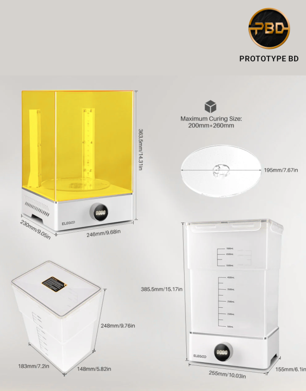 ELEGOO Mercury XS Bundle washing and curing station for resin 3D prints with dual function system