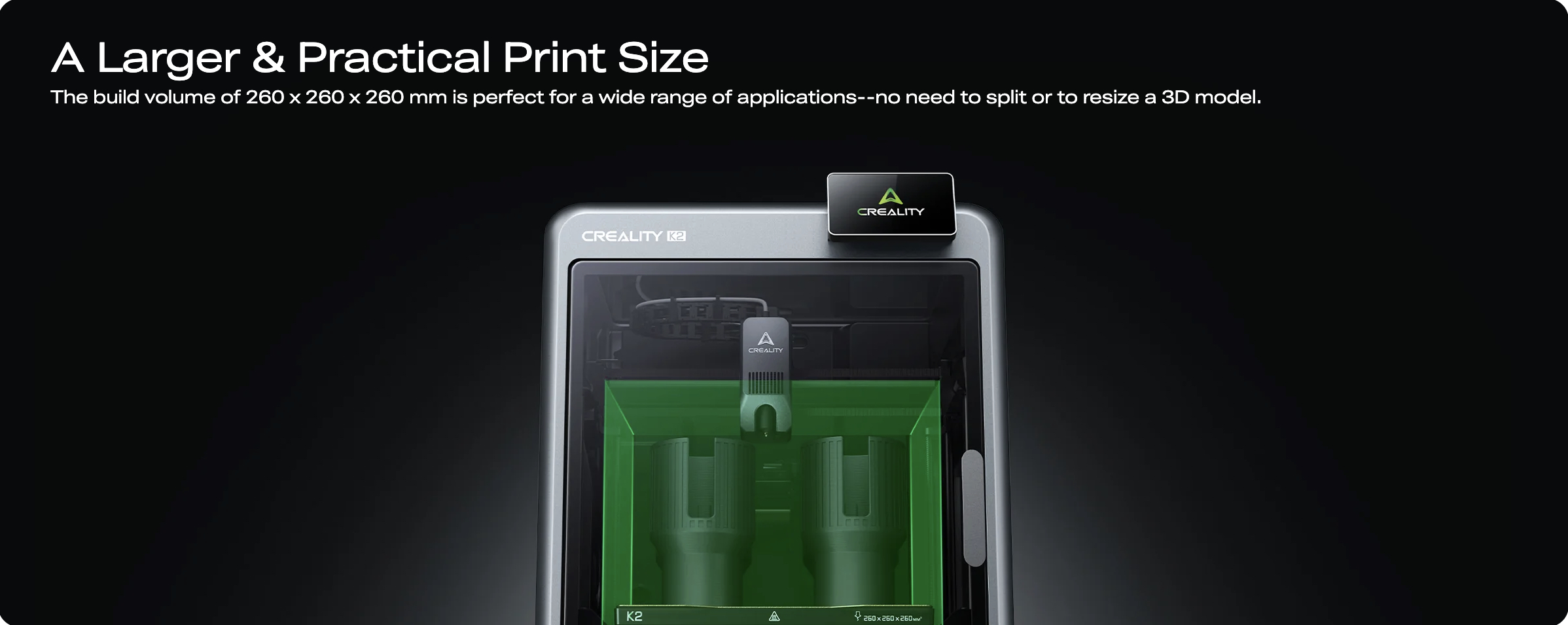 Creality K2 3D Printer with a large and practical print size for bigger models and functional prototypes in Bangladesh.